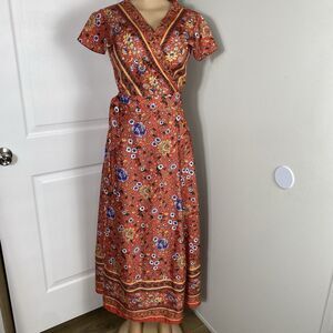 Wrap Maxi Dress No Tags Fits Like Medium Floral  Boho V-Neck Oriental Style